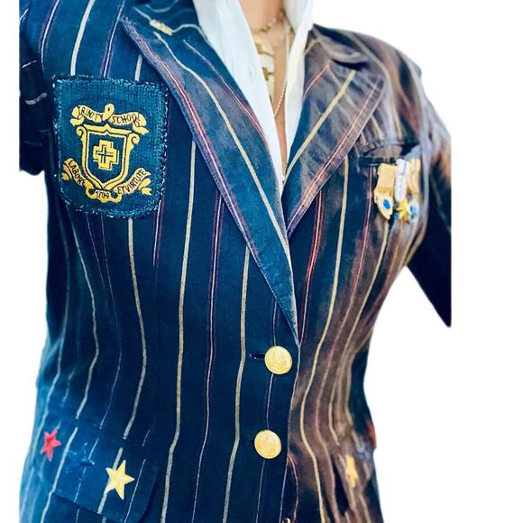 Women Vintage Custom Military Blazer  Reworked one of one Navy w-pinstripes gold - Picture 4 of 15